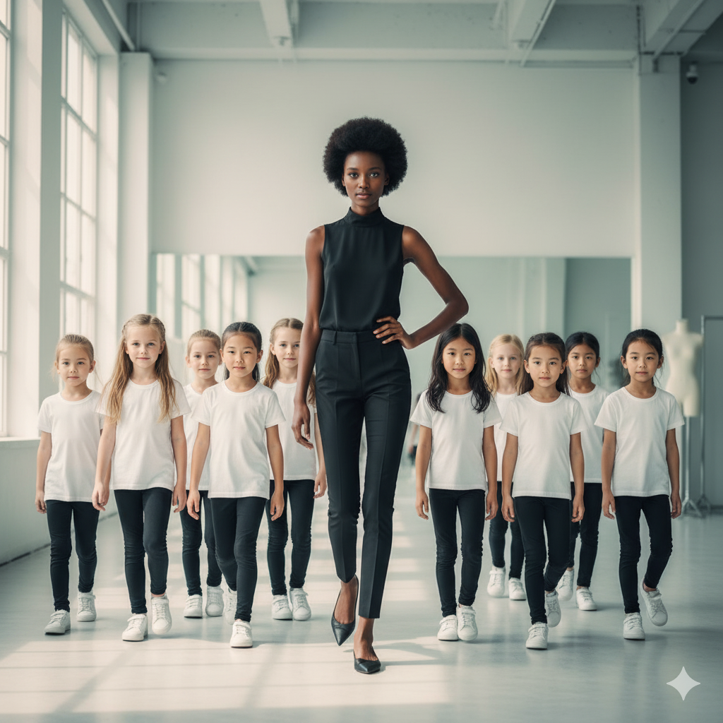 Runway coaching session with kids and model coach